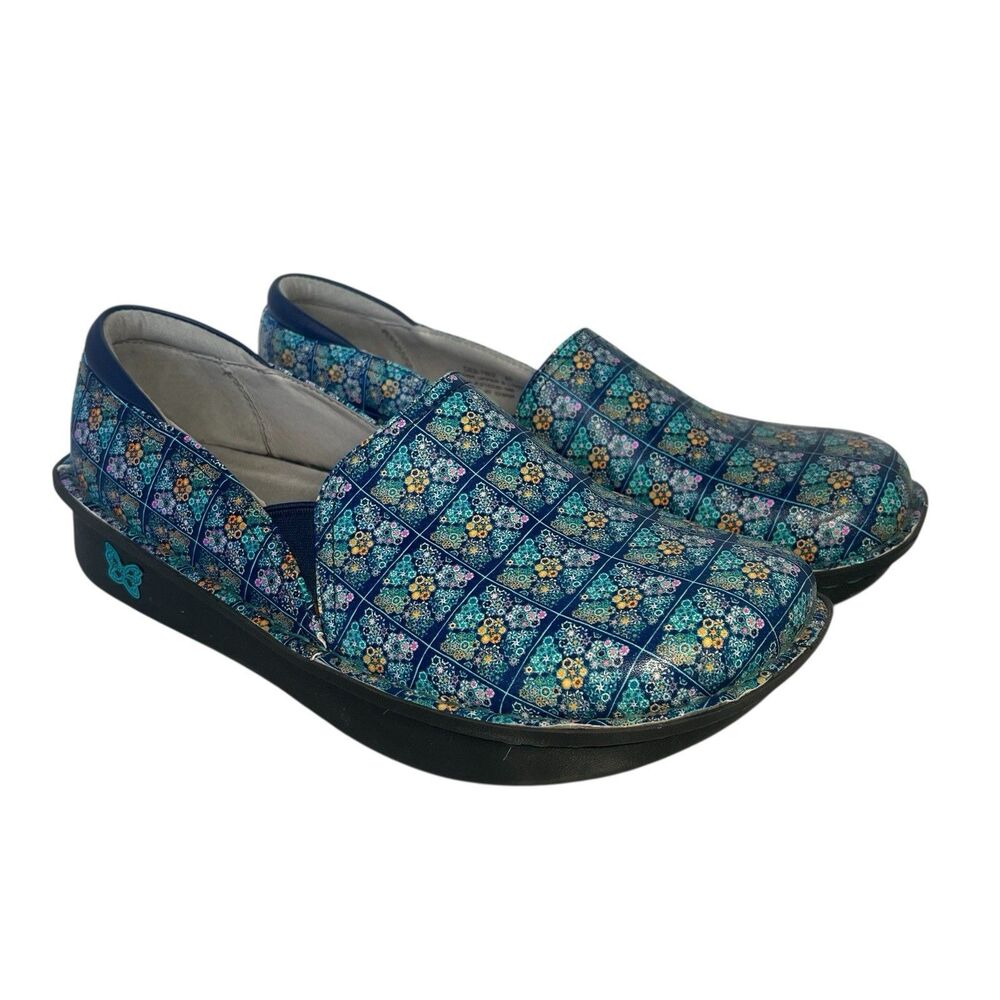 Alegria Debra Rose Blue Quilt Slip On Shoes Comfort Clogs Mules Women 10.5-11